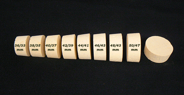 Bouchons de liège coniques BROCHES – liège Sanpor®- Hauteur 20 mm (Col Ø 34  à 49 mm)